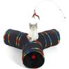 LUCKITTY Cat Tunnels Tube Toy with Plush Ball & Cat Wand Feather Toys-Portable Tattaff Waterproof Washable-Interesting Geometric Pattern