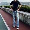 Trend mid-waist micro-elastic new daily washing quality semi-elastic waist straight through jeans men's fashion