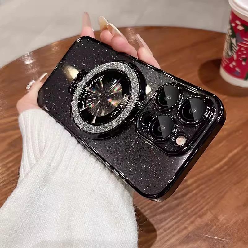 

Покрытие Glitter для Magsafe Magnetic Stand Holder Case для iPhone 16 15 14 13 12 11 Pro Max Прозрачный Жесткий Задний Чехол For iPhone 16 Pro