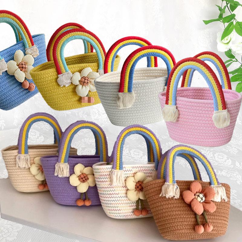 Sunflower Cotton Rope Handbag, Cloud Rainbow Design – Perfect for Birthdays & Parties.