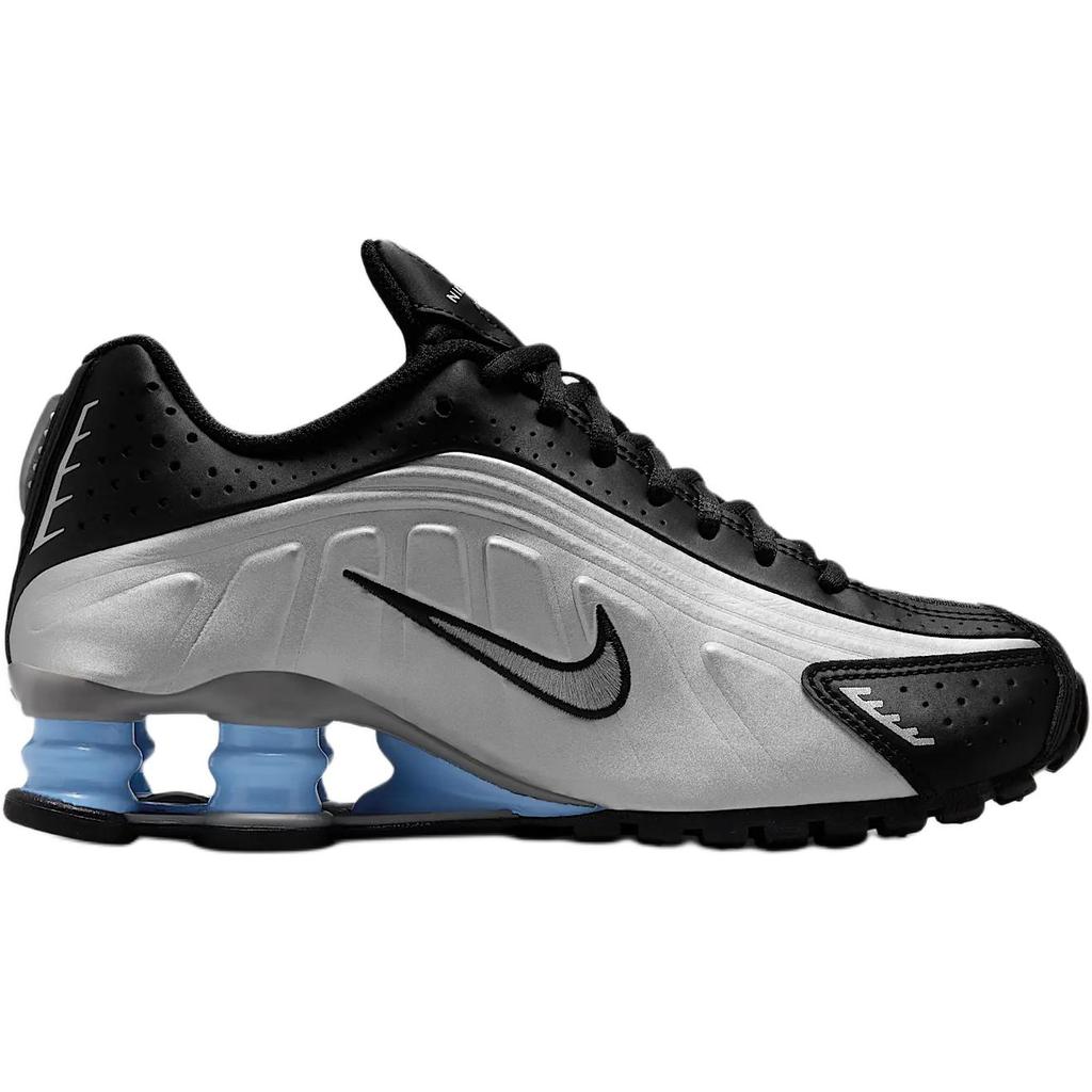 Nike Shox R4 GS Metallic Silver Psychic Blue Kids Sneakers Grey Black CW2626-004