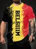 Belgium Flag Print Men's Round Neck T-Shirt – 3D Design, Casual & Sporty Style, Perfect for Summer Outdoor Activities, Running, Gym, or Casual Attire.