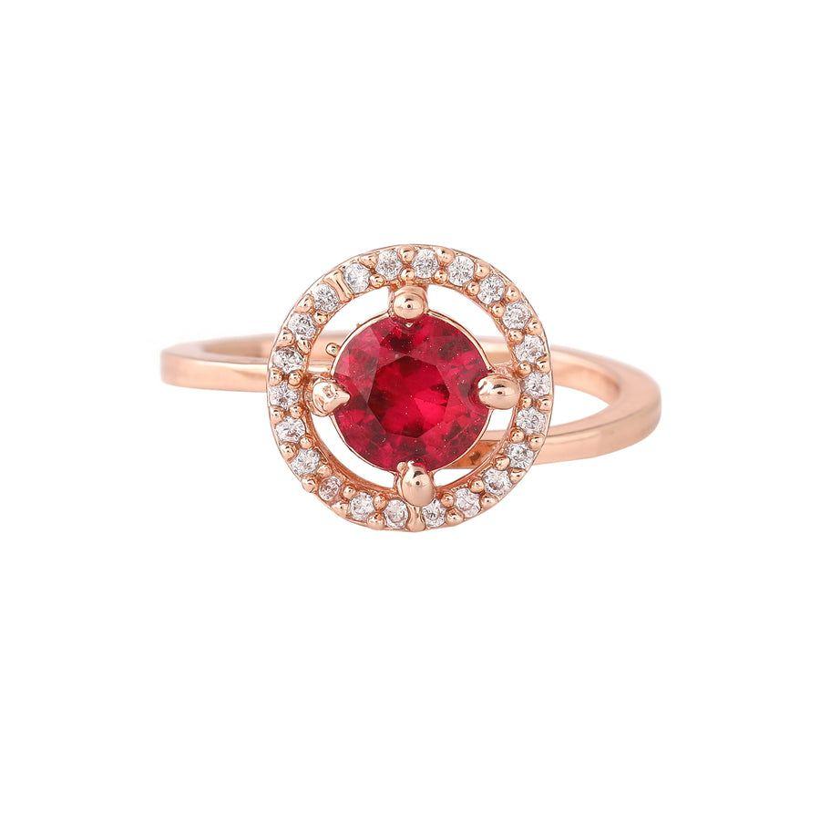 Women's Adjustable Round Halo Solitaire Ring Rose Gold Plated Zirconia Ruby For Women