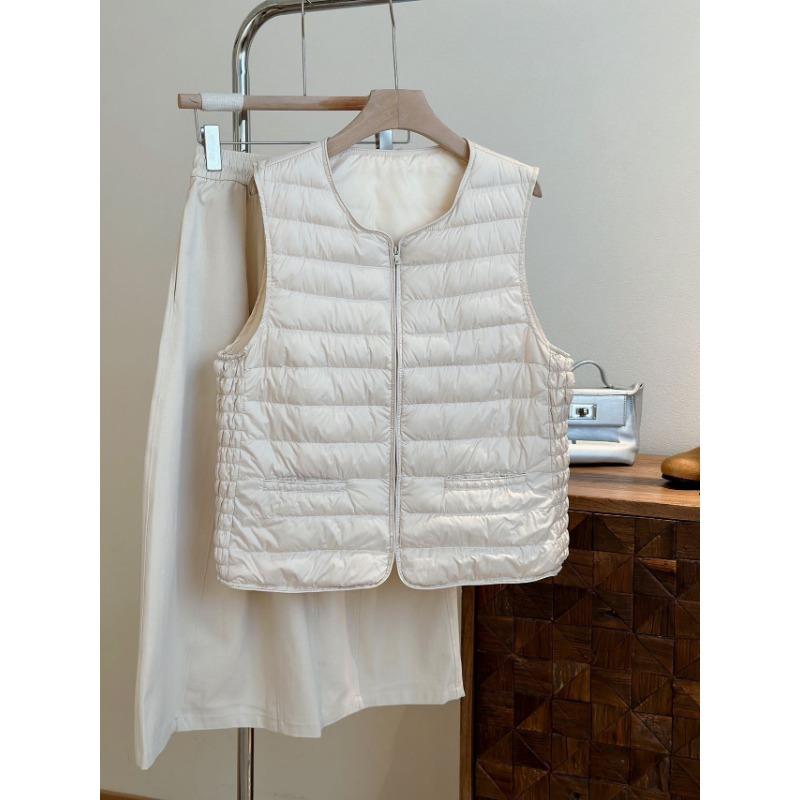 

ikTok осенняя модель, подкладка воротник маленький жилет, подкладка тонкая и легкая, домашний короткий пуховый жилет легкий и тонкий 3XL белый