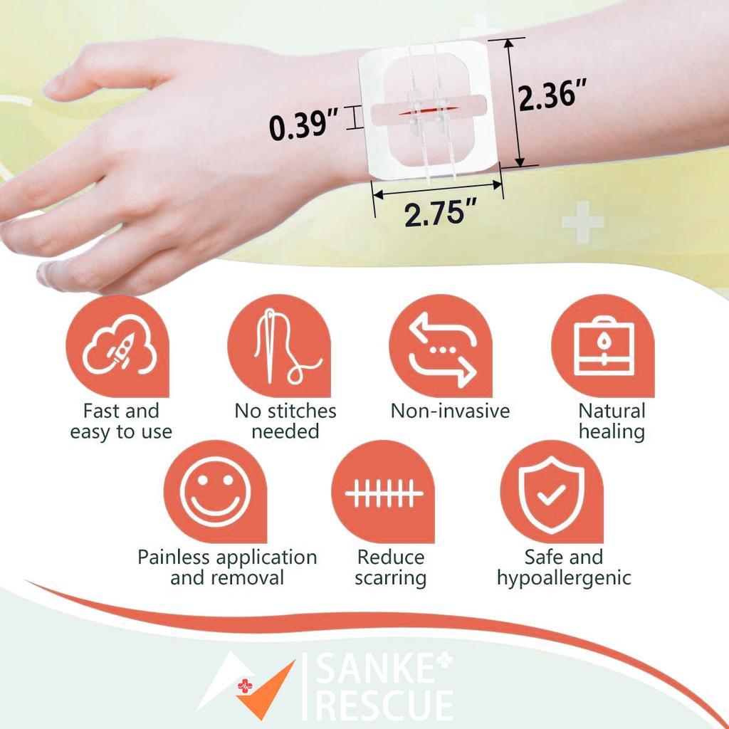 2-4PCS Zipper Painless Wound Closure Device Suture-free Wound Dressing Closure Strips Kit Emergency Laceration Closures for Ifak