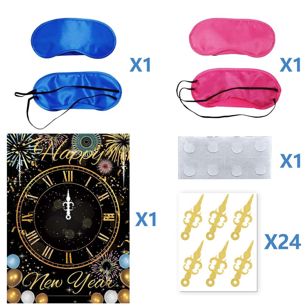 New Year 2026 Black and Gold Party Set: Paper Plates, Napkins, Pull Flag, Tablecloth