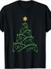 Horse Christmas Tree Graphic Tee Green Outline Print Cotton Crew Neck Casual Short Sleeve TShirt Adults