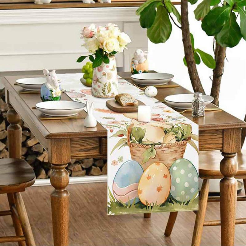 Easter Rabbit Table Runner Linen Bunny Eggs Printing Rectangular Cloth Place mat Washable Easter Decoration For Home Kitchen
