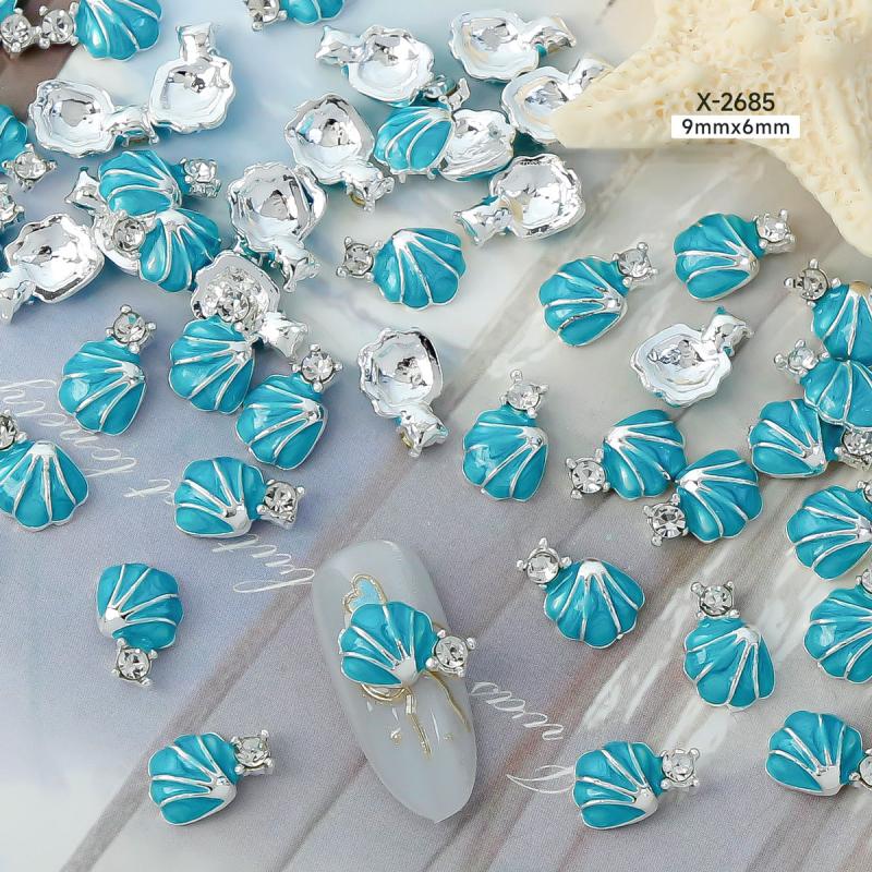 10Pcs Ocean Starfish Shell Nail Charms Nail Rhinestones 3D Diamond Alloy Nail Art Decoration DIY Manicure Nail Part Salon Summer