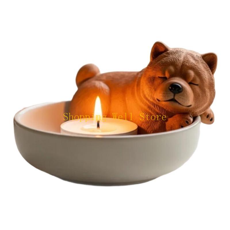 KX4B Dog Lover Gift Resin Light Holders Hand Paint Designs Safe for Pet and Meditations Space