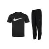 Loose Breathable Round Neck Short Sleeve Quick Dry Woven Cuffed Long Pants Casual Sports Suit Men Suit Black DC5095-010+DD5004-010