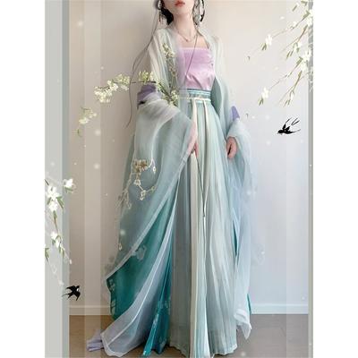 Style Dynastie Song Chinoise Hanfu Thème Banquet de Printemps Chemise à Manches Larges et Bretelles Costume Quotidien Brodé Pour Femmes