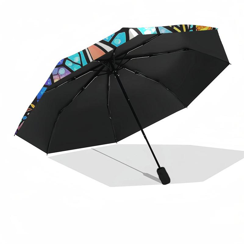 1pc Stained Glass Rabbit Design Automatic Opening/Closing Umbrella - Portable 3-Fold Design, 8-Bone Iron Frame Outdoor Umbrella - Perfect Gift for Fan