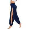 Women Harem Pants High Waist Side Slit Design Wide Leg Casual Trousers Solid Color Hip Hop Style Yoga Dance Pants