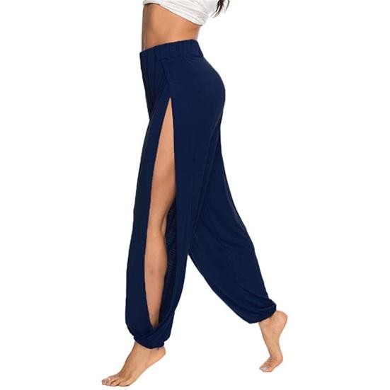 Women Harem Pants High Waist Side Slit Design Wide Leg Casual Trousers Solid Color Hip Hop Style Yoga Dance Pants