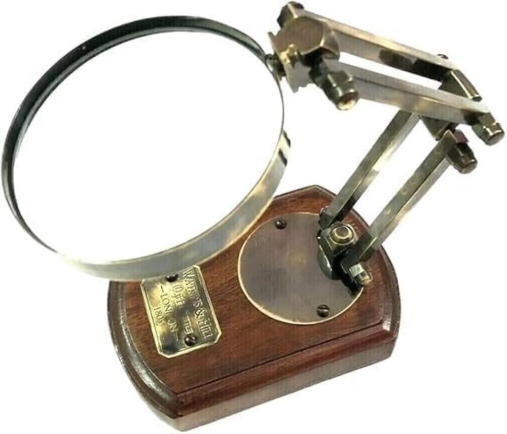 Wooden Base Nautical Reading Magnifier Antique Brass Magnifying Glass On Lens