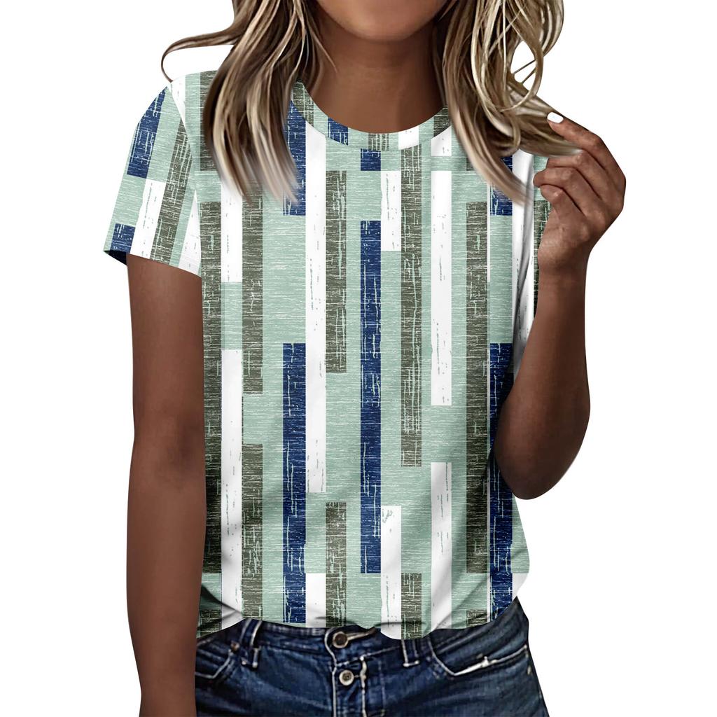 T-Shirts für Damen, Damen Kurzarm Tops Schick Sommer O-Ausschnitt Lässig Trendige Blusen Tunika Tops Unabhängigkeitstag