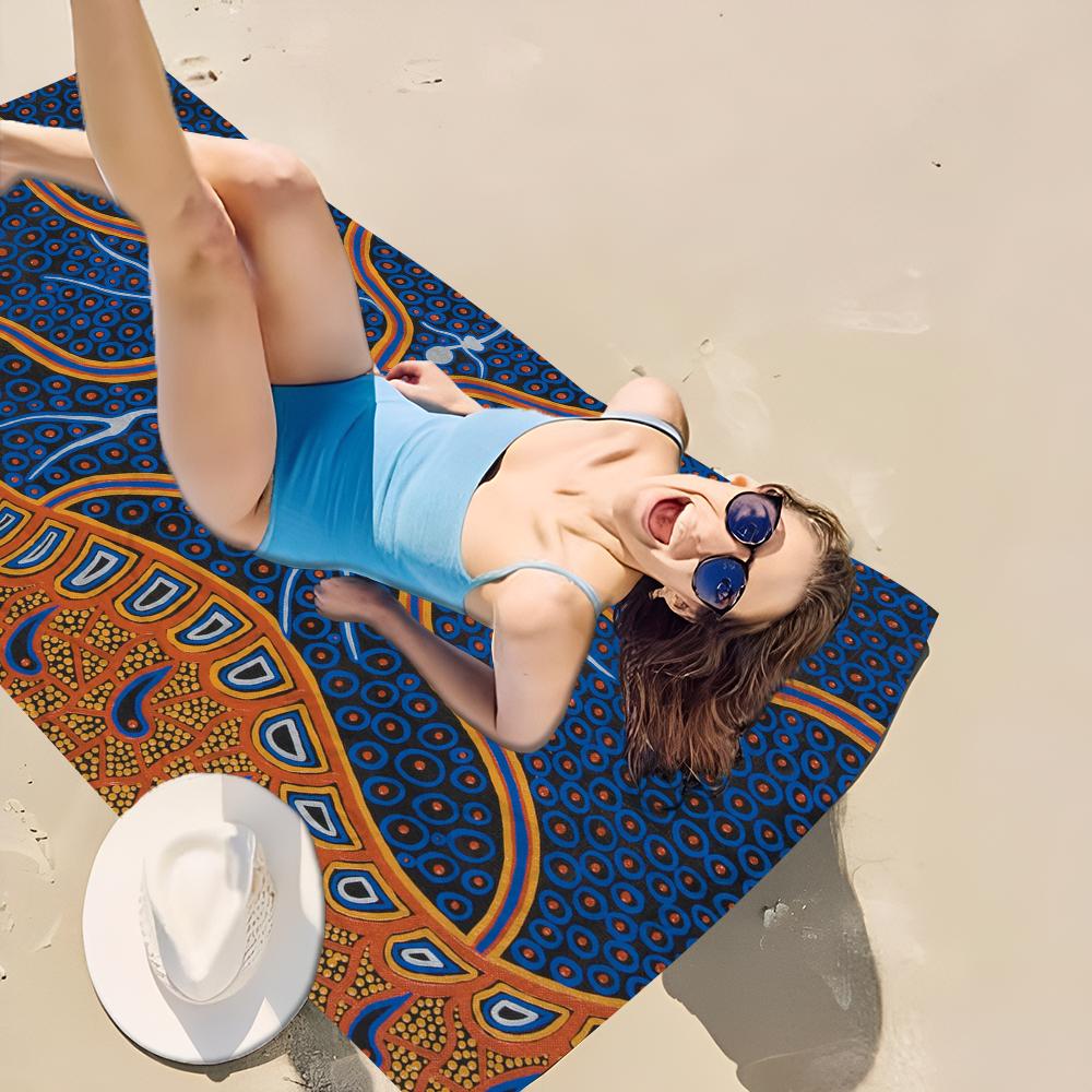 Asciugamano Arte Aborigena Australiana Microfibra Asciugamano da Spiaggia Assorbente Asciugatura Rapida Morbido Yoga Nuoto Resort Arrampicata Asciugamano
