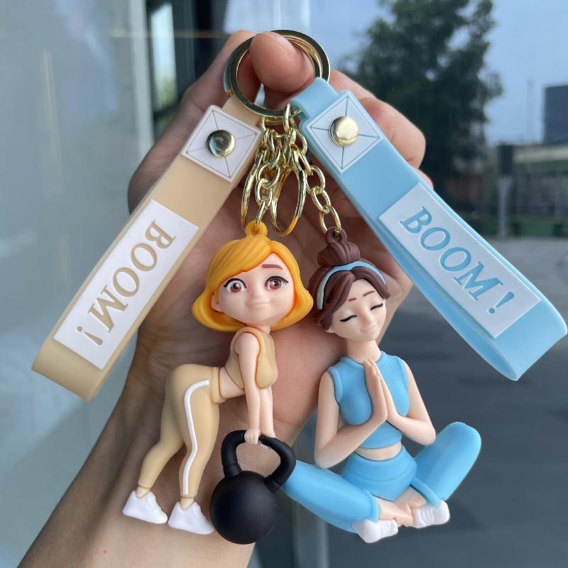 Cute Yoga Girl Silicone Keychain Adorable Cartoon Yoga Girl Design Key Holder Cute Pendant for Purse Ideal Gift for Teen Girls