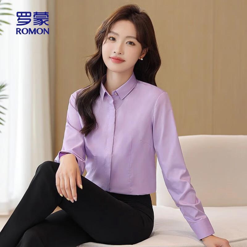 ROMON Women's Bamboo Fiber Wrinkle-Free Collared Shirt