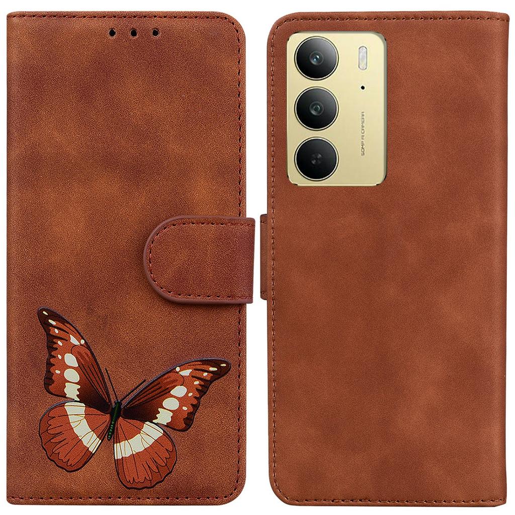 Etui ze skóry PU do telefonu Realme C75 4G z nadrukiem motyli