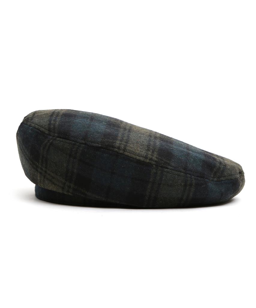 Eondeokeonteulolseutyudio Winter Check Pattern Beret Full Moon Beret / Wool Check / Forest Green