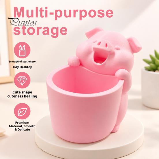 Large Capacity Pencil Holder 3D Printed Cute Piggy Storage Pot, Cartoon Pig Shaped Pen Holder, Makeup Brush Cup for Vanity Organizer, Multifunctional