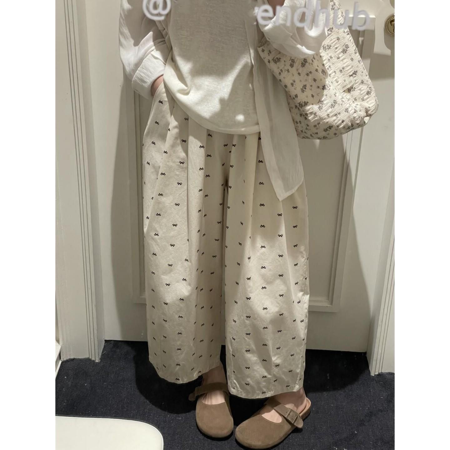 

Plus Size Bowknot Japanese Style Wide-Leg Cropped Balloon Pants for Women - Autumn Petite Fit 3XL