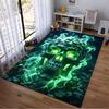 Glowing Green Skull Design with Clover Pattern on Dark Carpet Suitable for use as an anti-slip for living room bedroom sofas