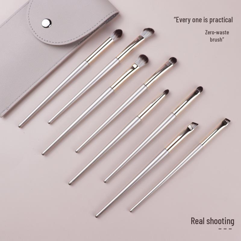 Fangyuanyuan 8-Piece Wooden Handle Eyeshadow & Nose Shadow Brush Set with PU Bag - Soft Bristle Makeup Brushes