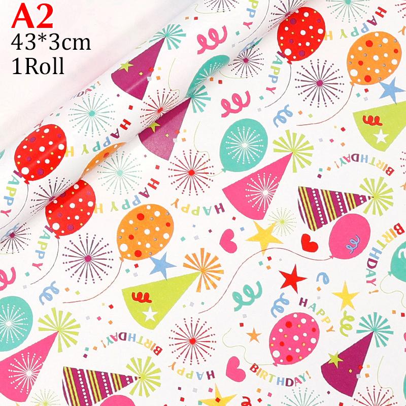 

1 рулон С Днем Рождения Подарочная бумага Мультяшный букет Цветочная упаковочная бумага Праздничная вечеринка Торт Выпечка