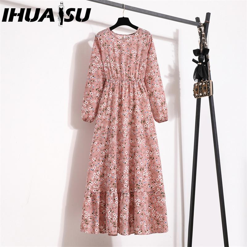 

IHUASU 25 Цветов Весенние Женские Платья Макси Повседневные С Длинным Рукавом С Цветочным Принтом С Круглым Вырезом Женское Длинное Платье Бохо Пляжная Вечеринка Мусульманское Платье XL