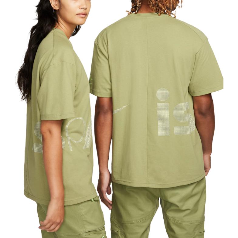 Nike Short-Sleeve Letter Print Loose Fit T-Shirt Unisex Tops Amber-Green FD7856-334