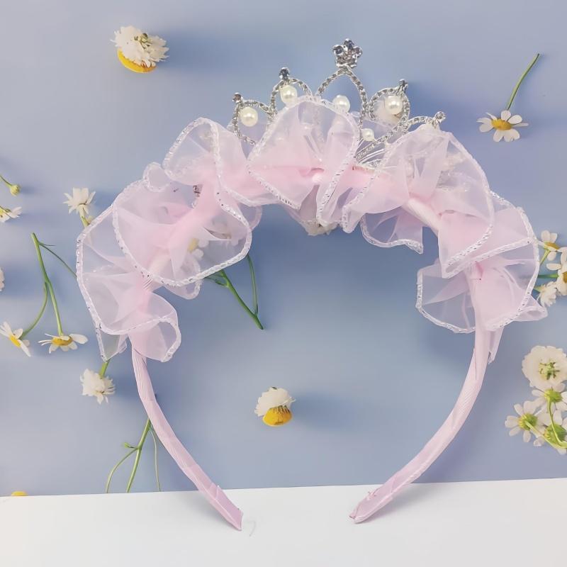 Gorgeous Lace Headband with Crown Kids Crown Headpiece Rhinestones Lace Hairpiece for Little Girls Birthdays Headband