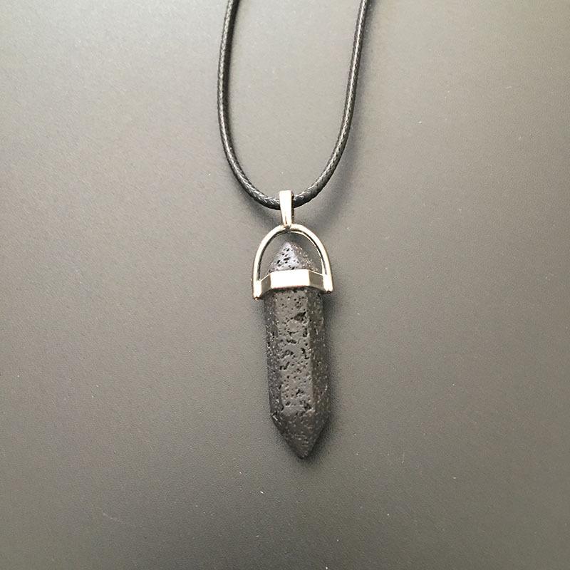 European & American Natural Stone Hexagonal Column Necklace with Teardrop Crystal Hexagonal Prism Pendant