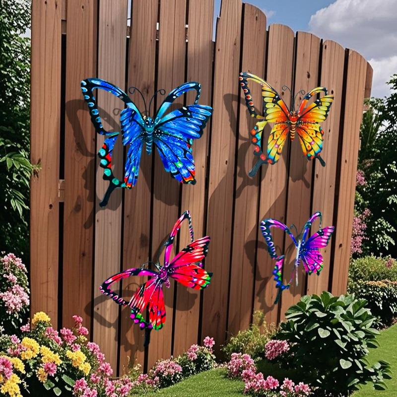3D Iron Butterfly Wall Art, Vintage Metal Garden Wall Decor Hand-Painted Outdoor Hanging Ornament for Patio Yard Home-Rustproof