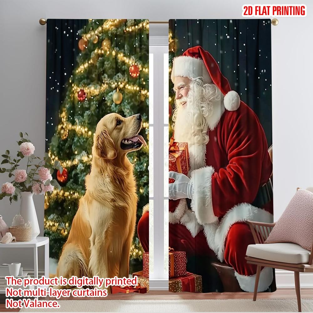 2pcs,2D Plane Printing Contemporary Curtains Santa Dog Christmas Gift (3) Polyester (without Rod) Festive Use for Kitchen Living