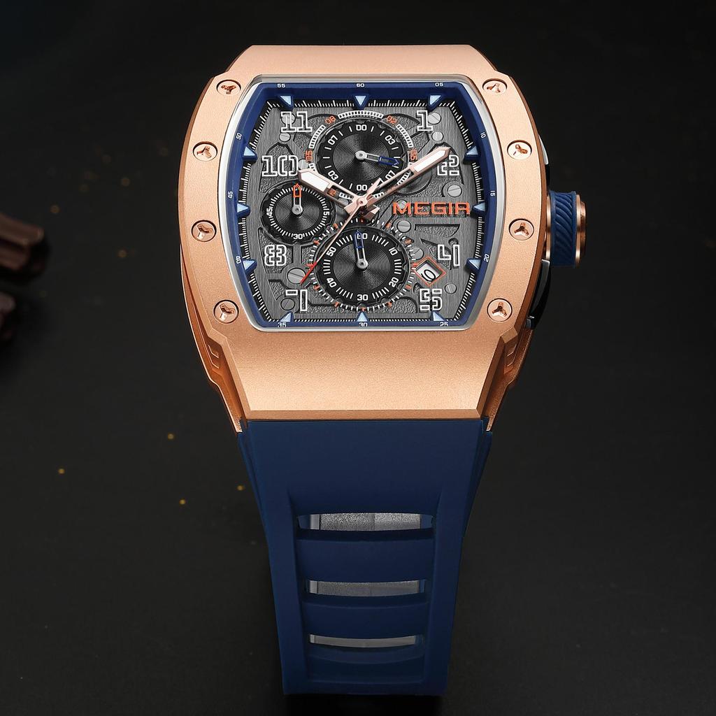 Megir Mode Sportuhren für Herren Edelstahlgehäuse Wasserdicht Leuchtend Militär Quarz Chronograph Automatisches Datum Reloj Hombre 8411