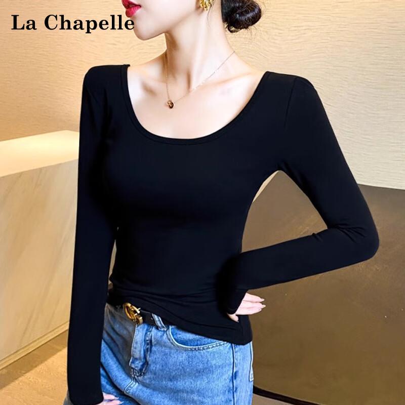 La Chapelle Women's Premium Cotton Double U-Neck Long Sleeve Top