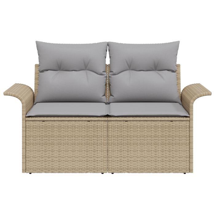 Canapé de jardin 2 places vidaXL avec coussins en poly rattan beige 42006695