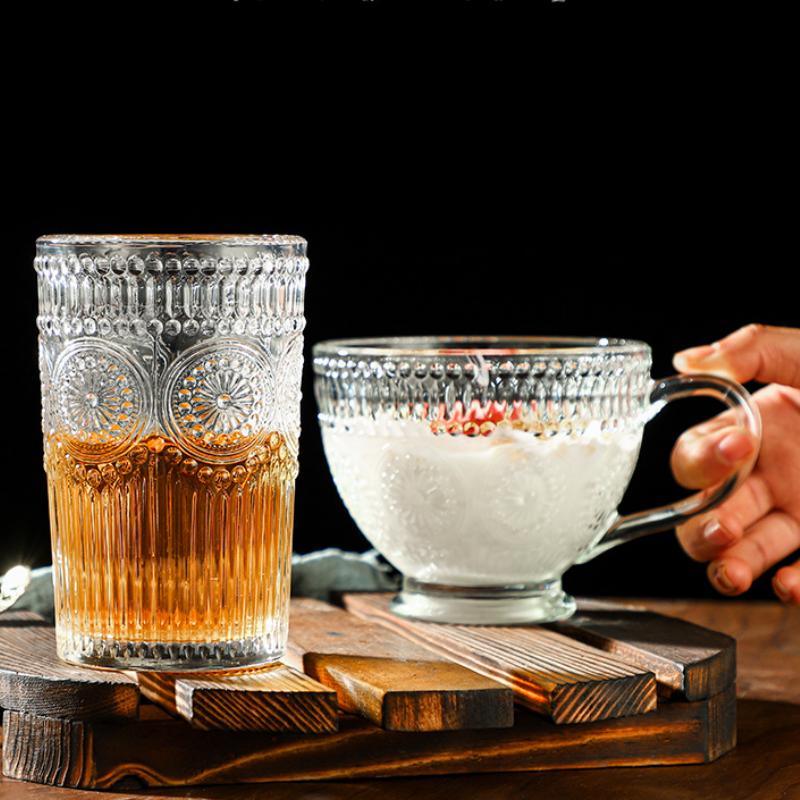 Vintage Reliefglasbecher Wein Kaffee Cocktail Milch Saft Trinken Transparent Teetasse Homeworld Küche Wasserbecher 2025 Neu