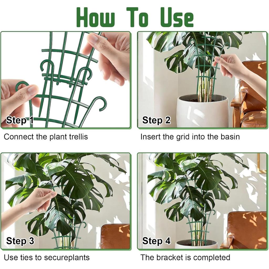 4 Pack Trellis for Potted Plants, Stackable Small Plant Trellis for Indoor Climbing Plants, Potted Plant Trellis for Houseplants, Mini Plastic Garden