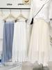 Korean Style High-Waisted White Pleated Midi Skirt for Petite Women - A-Line, Hip-Covering Spring/Summer Skirt