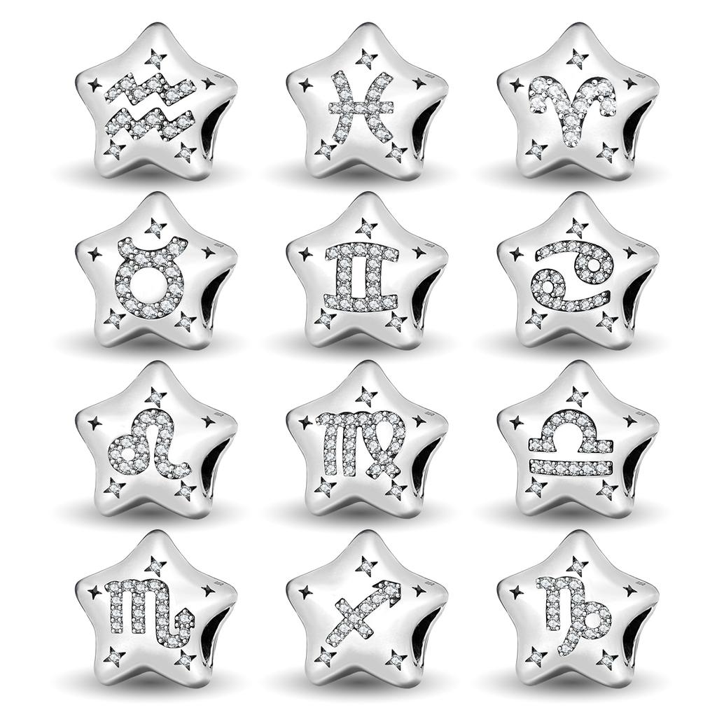 Copper 12 Constellation Star Cute Series Charms Bead Fit Original Pan Bracelet Bangle Diy Jewelry For Women Gift