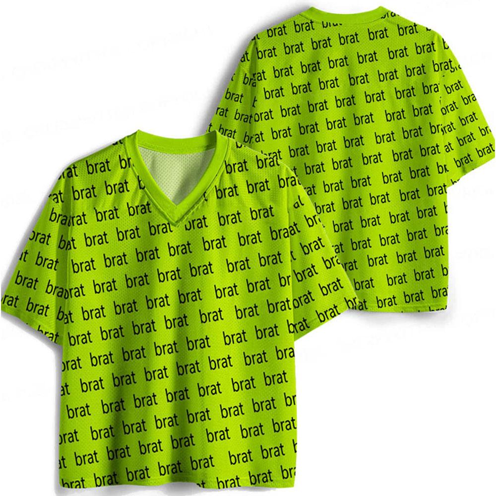 Unisex Streetwear Brat Jersey V-neck Summer Men/Women T-shirt Short Sleeve Graphic Tshirt Male Tee XXS