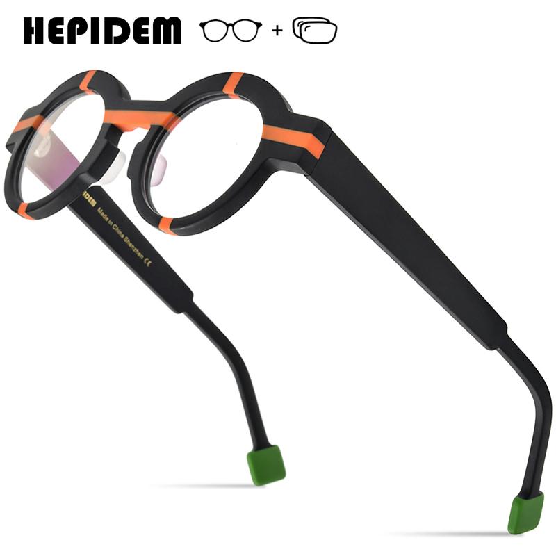 

HEPIDEM Прогрессивные очки по рецепту Фотохромные линзы для близорукости Оптические очки Мужские Женские Ацетатные Круглые Очки 282 Single Version&1.56&None