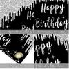 Black White Silver Happy Birthday Banner Decorations for Women Girls, Black Silver Happy Birthday Backdrop Sign Party Supplies, 16th 21st 30th 40th