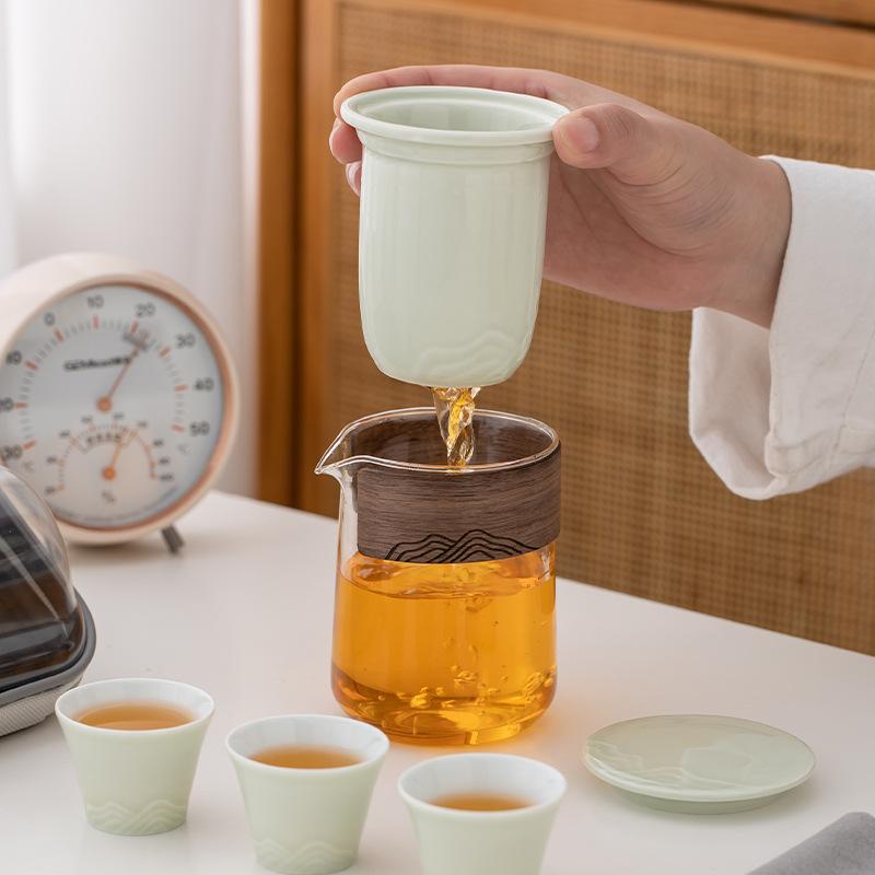 Portable Travel Tea Set Glass Outdoor One Pot Three Cups Ceramic Express Cup Gift Simple