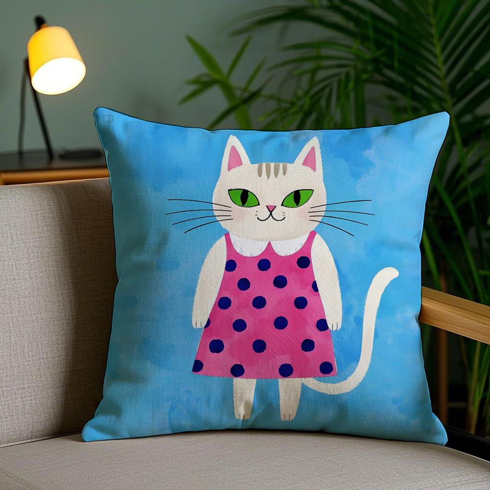 Cat Cute Cushion Cover Soft Short Plush Double-Sided Printing Home Decor Machine Washable Pillow Case Gift