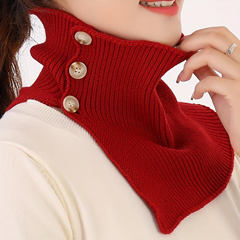 Women's Faux Collar Scarf Elegant Button-Down Neck Warmer Soft Stretchy Solid Color Winter Accessory for Outdoor & Casual Scarf